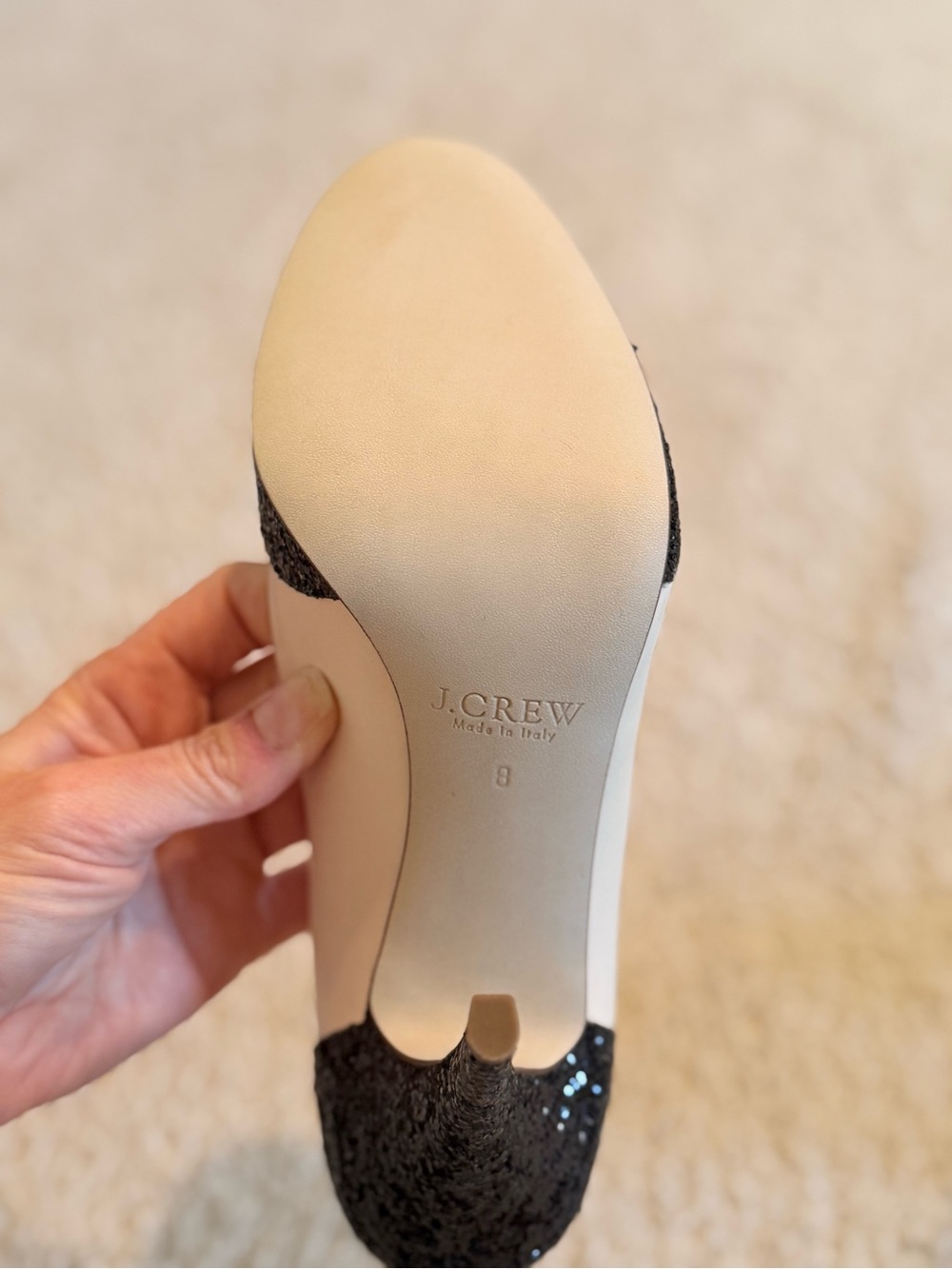 J. Crew Black Glitter and White Leather Tuxedo Cap-Toe Pumps - Picture 7 of 7